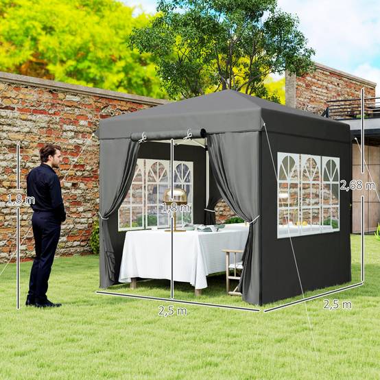 Tonnelle pliante pop-up en métal pour jardin et terrasse protection UV 250x250 cm gris foncé - ComfortXL Outdoor Living - Image 5