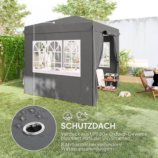 Tonnelle pliante pop-up en métal pour jardin et terrasse protection UV 250x250 cm gris foncé - ComfortXL Outdoor Living - Image 8