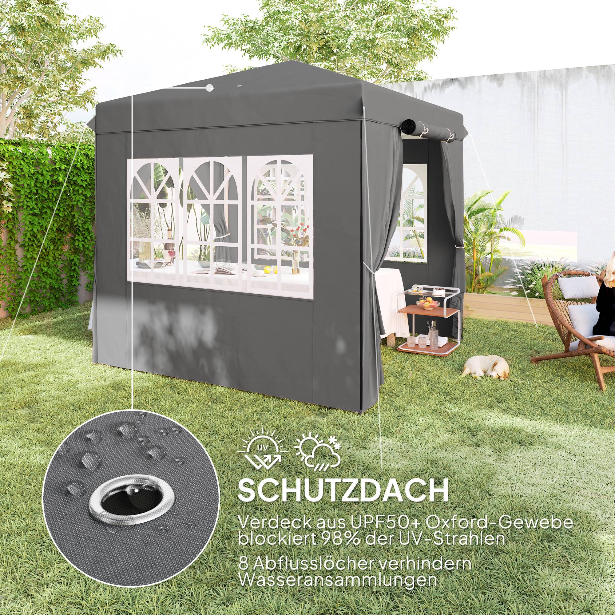 Tonnelle pliante pop-up en métal pour jardin et terrasse protection UV 250x250 cm gris foncé - ComfortXL Outdoor Living - Image 8