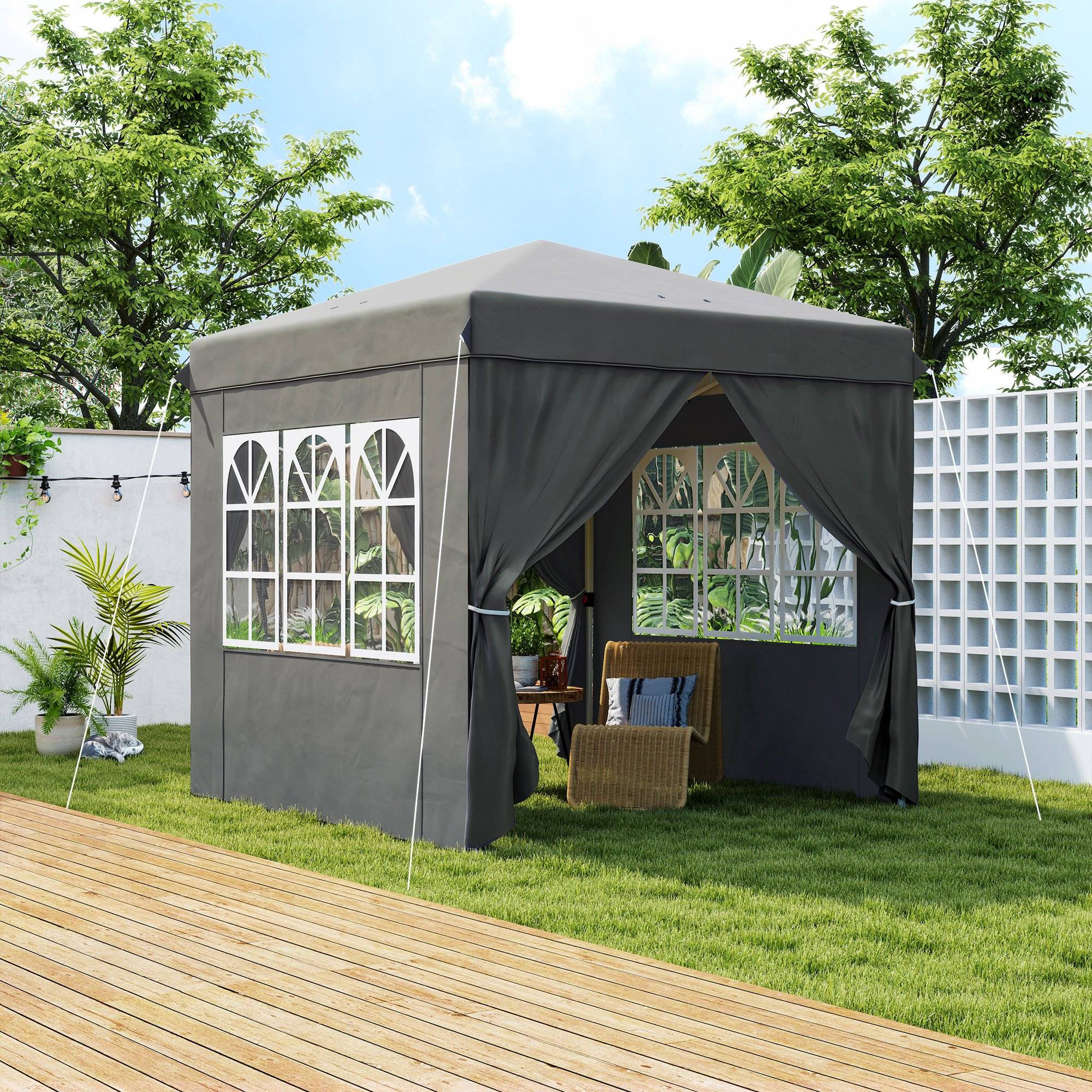 Tonnelle pliante pop-up en métal pour jardin et terrasse protection UV 250x250 cm gris foncé - ComfortXL Outdoor Living - Image 3