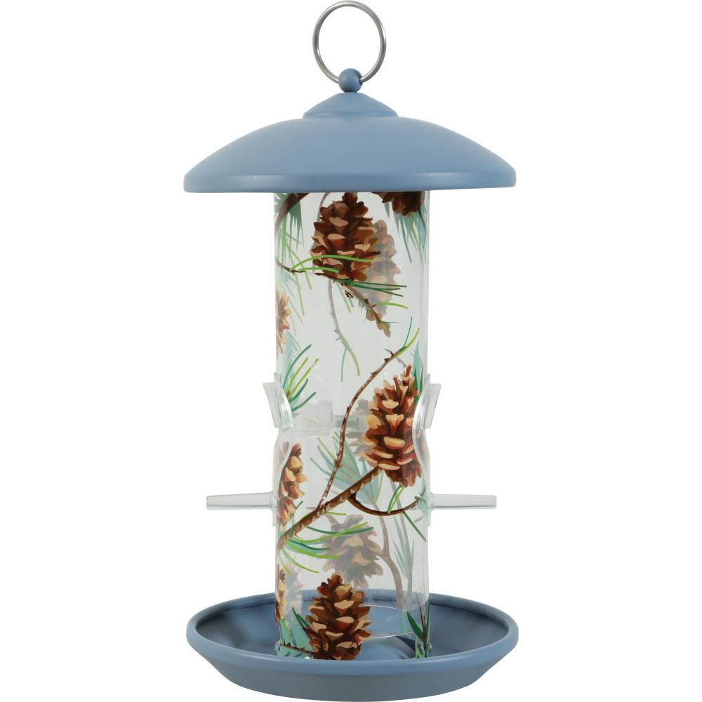 Zolux - Mangeoire silo en plastique avec 2 perchoirs décorée bleu pour oiseaux
