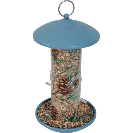 Zolux - Mangeoire silo en plastique avec 2 perchoirs décorée bleu pour oiseaux - Image 3