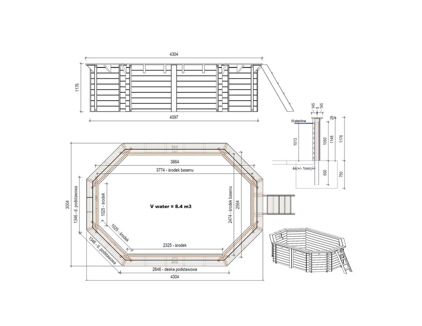 Altanka - Piscine en bois Nemo 4.3x3 - H.1.18 m fixations à sceller - BAS7302OSPI+SZA - Imagen 4