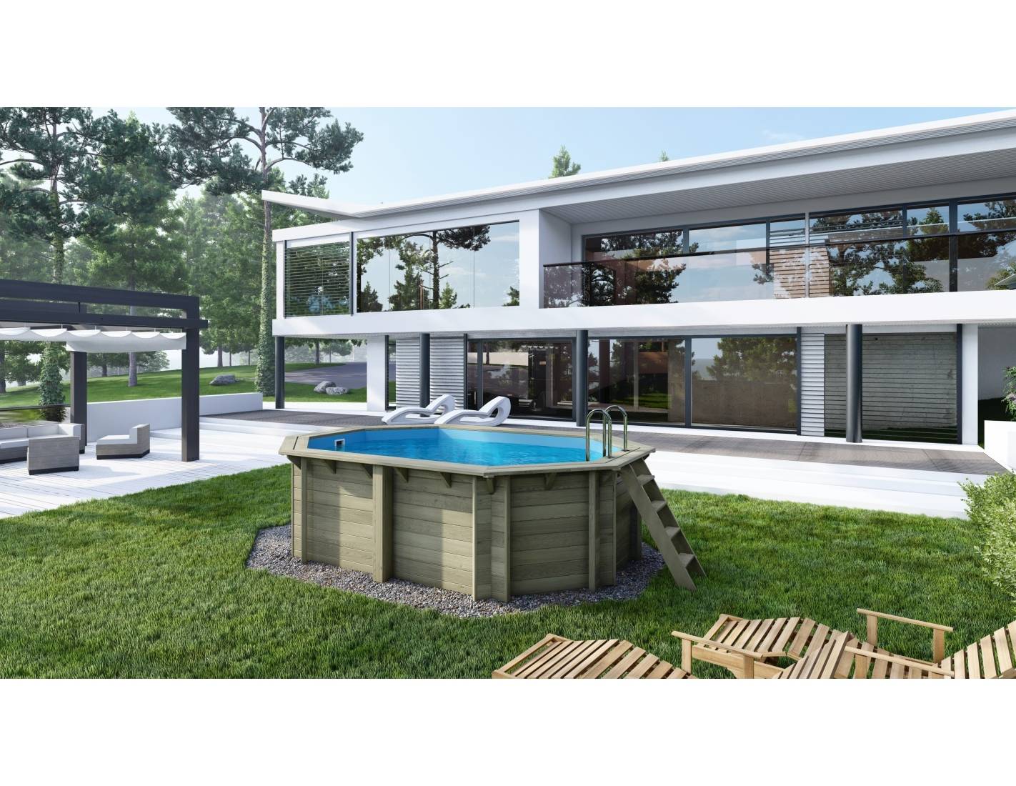 Altanka - Piscine en bois Nemo 4.3x3 - H.1.18 m fixations à sceller - BAS7302OSPI+SZA - Imagen 1