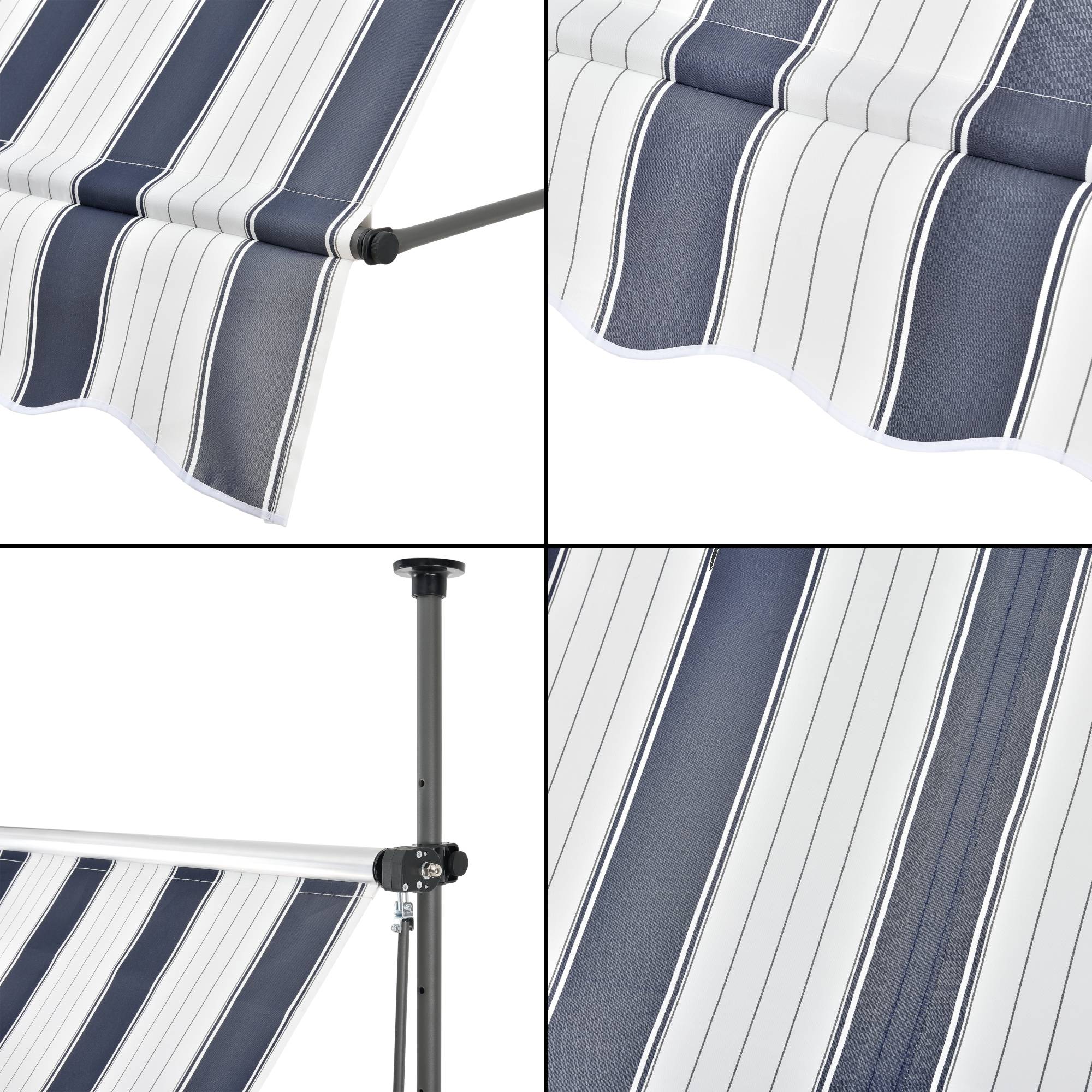 Pro.Tec - Store Banne Téléscopique Acier Polyester 350 x 120 x 220-309 cm Bleu Foncé Blanc [pro.tec] - Imagen 6