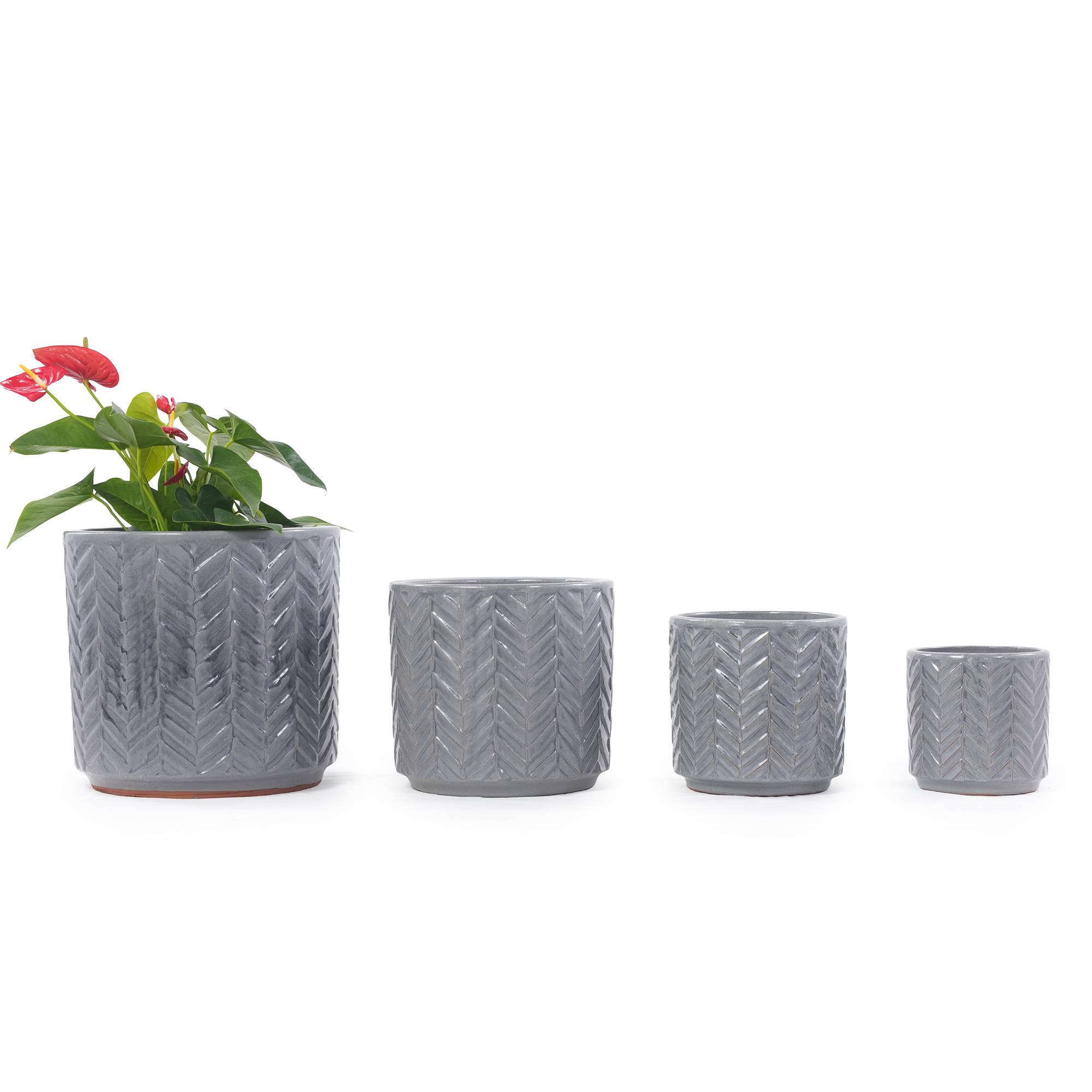 ComfortXL - Lot de 4 pots de fleurs en céramique Ø38/31,5/24,5/20 cm gris cendré intérieur extérieur avec drainage - Image 1