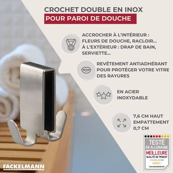 Double crochet pour paroi de douche en inox Fackelmann Tecno - Image 3