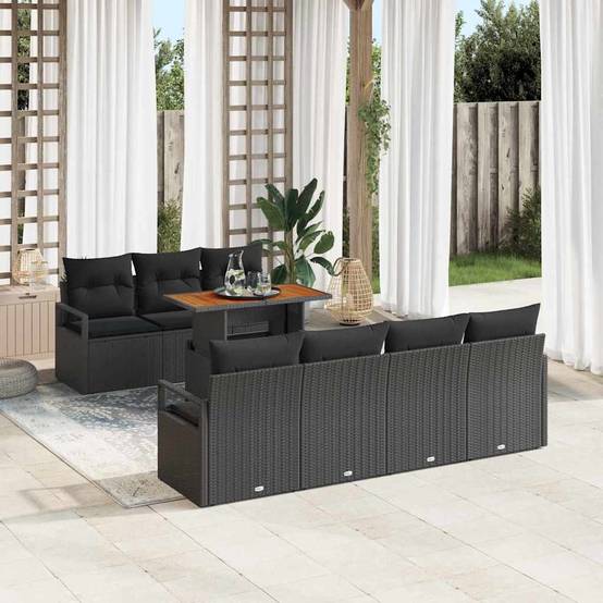 Canapé Extérieur Modulable 8 Pièces Noir et Marron en Polyrotin avec Coffres et Pieds Ajustables – ComfortXL Outdoor Living - Image 1