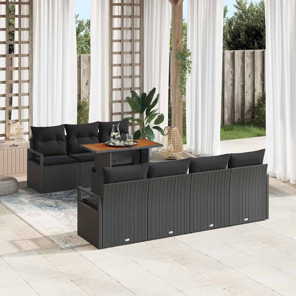 Canapé Extérieur Modulable 8 Pièces Noir et Marron en Polyrotin avec Coffres et Pieds Ajustables – ComfortXL Outdoor Living - Image 1