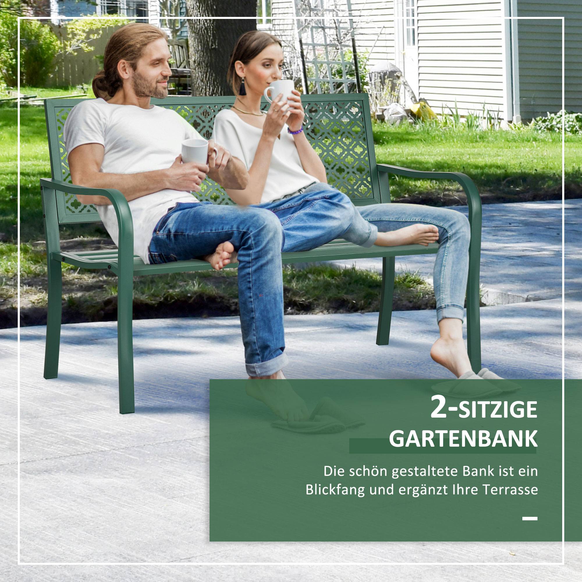 Banc de jardin en métal, 2 places, résistant aux intempéries, 127 cm x 63 cm x 83 cm, vert - Image 7