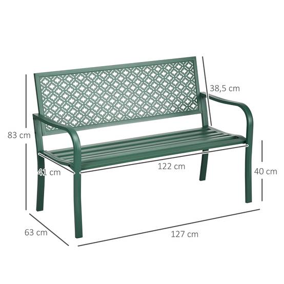 Banc de jardin en métal, 2 places, résistant aux intempéries, 127 cm x 63 cm x 83 cm, vert - Image 5