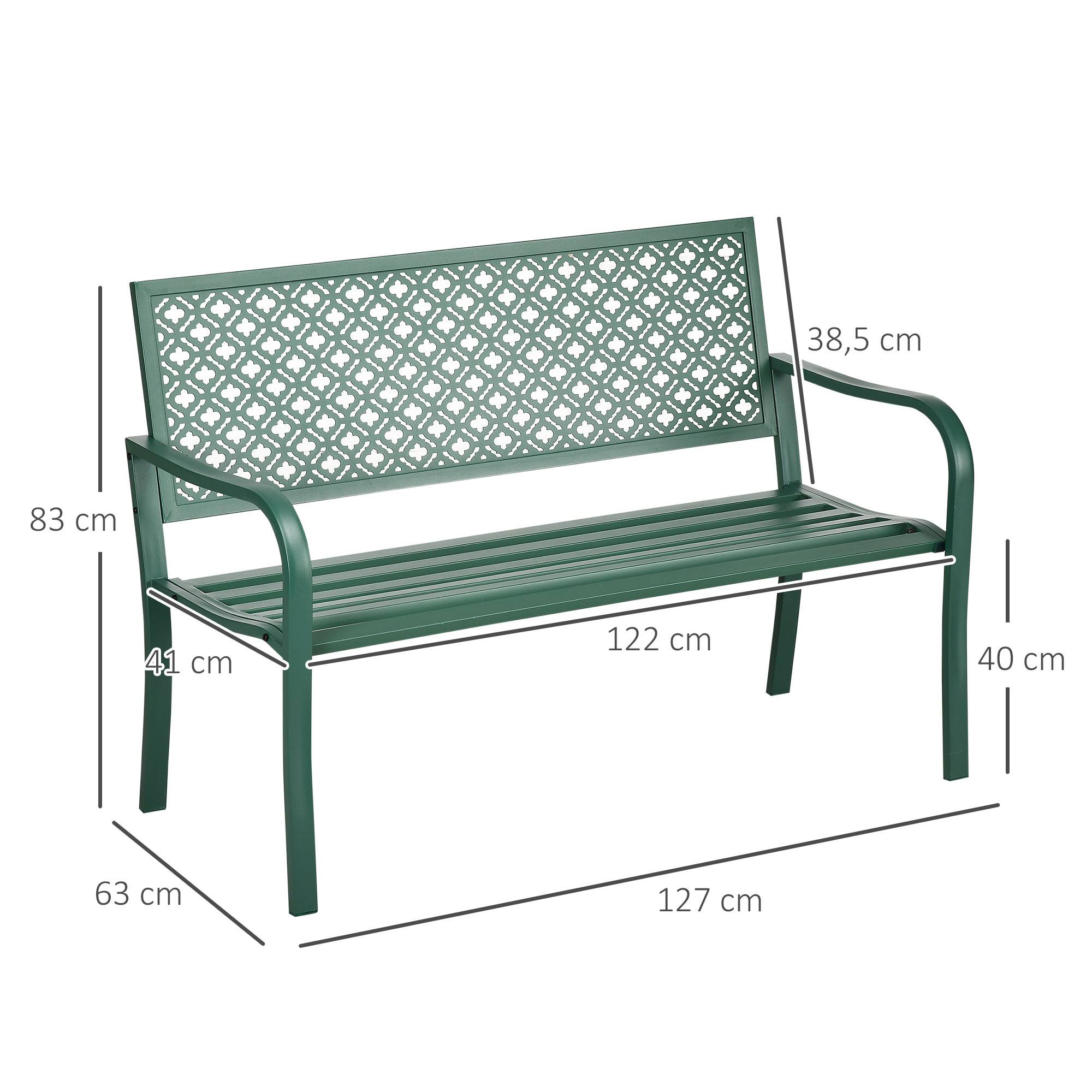 Banc de jardin en métal, 2 places, résistant aux intempéries, 127 cm x 63 cm x 83 cm, vert - Image 5