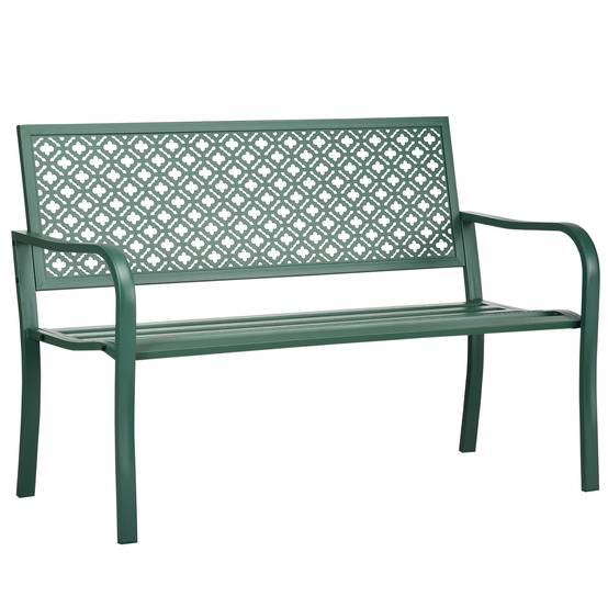 Banc de jardin en métal, 2 places, résistant aux intempéries, 127 cm x 63 cm x 83 cm, vert - Image 2
