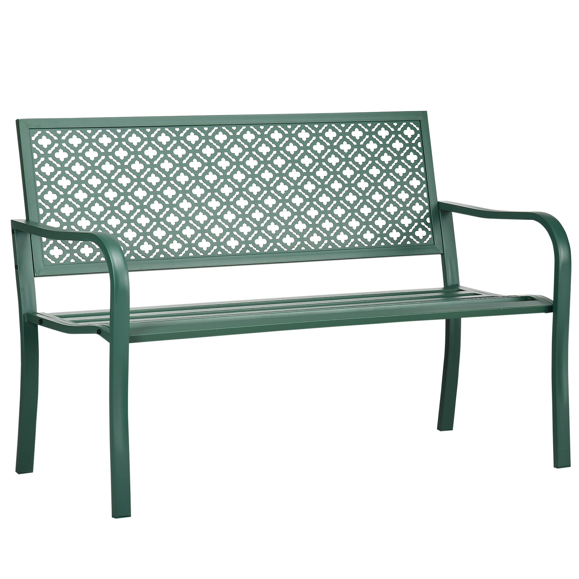 Banc de jardin en métal, 2 places, résistant aux intempéries, 127 cm x 63 cm x 83 cm, vert - Image 2