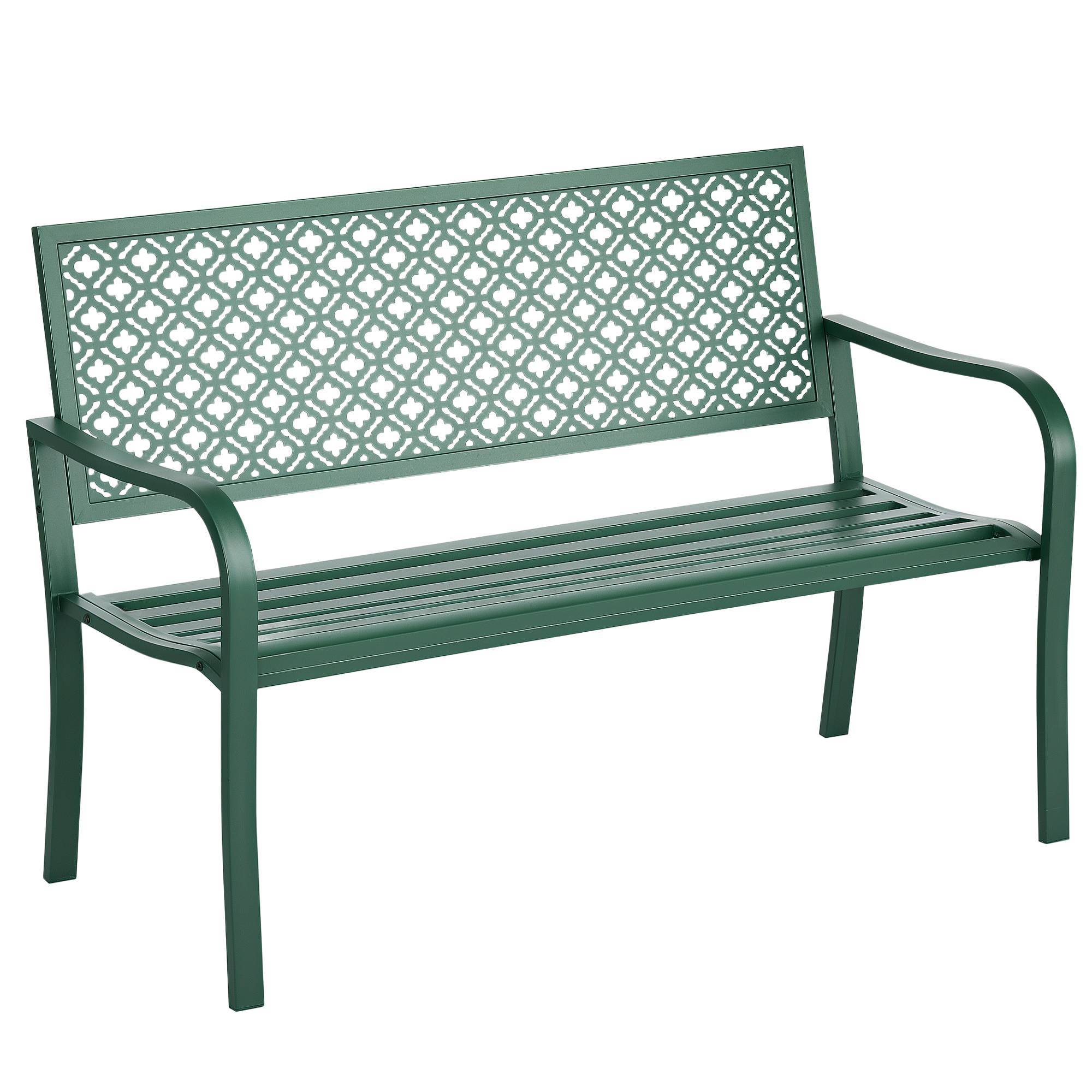 Banc de jardin en métal, 2 places, résistant aux intempéries, 127 cm x 63 cm x 83 cm, vert - Image 1