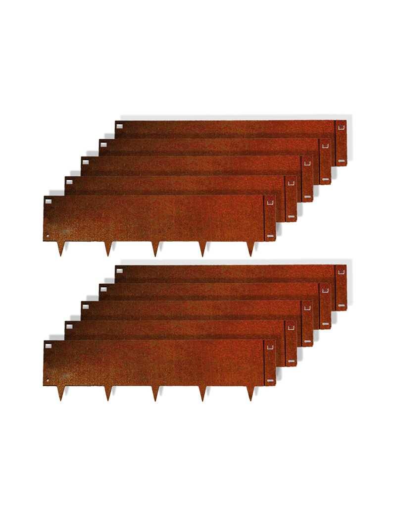 10pcs Bordure de Jardin Métal Acier Corten Brut 100x26,5cm épaisseur 1,5mm - madecoupesurmesure