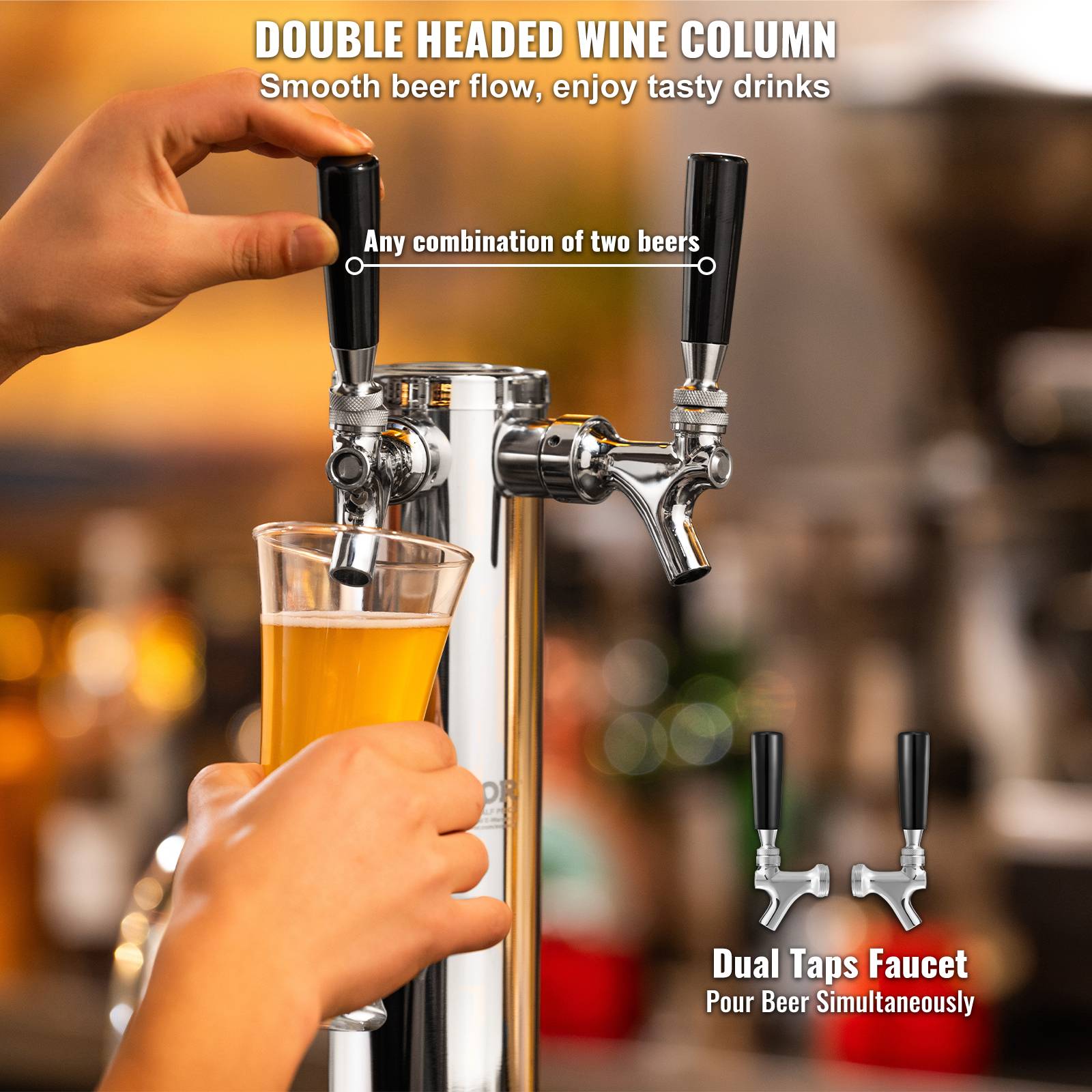 VEVOR Kit colonne bière 2 robinets, inox, régulateur double jauge. Coupleur système A, bar. - Image 4