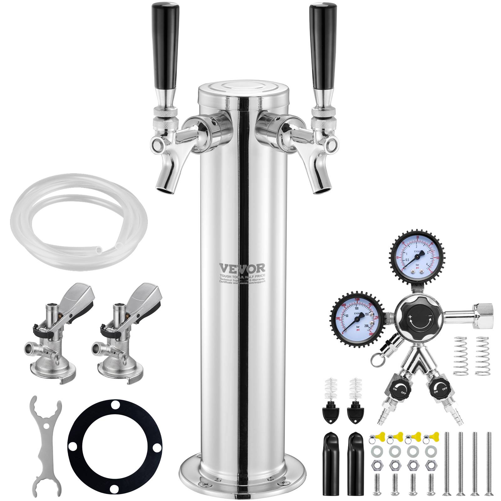 VEVOR Kit colonne bière 2 robinets, inox, régulateur double jauge. Coupleur système A, bar. - Image 1