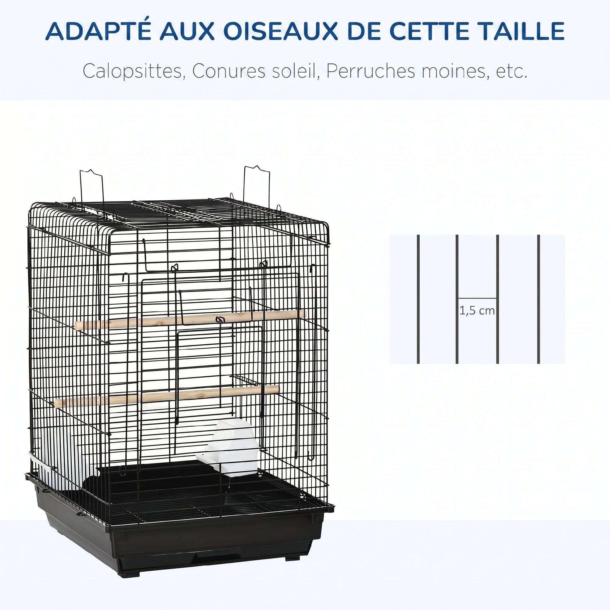 Cage à oiseaux métal noir 40 x 40 x 59 cm - PANGIVO - Image 6