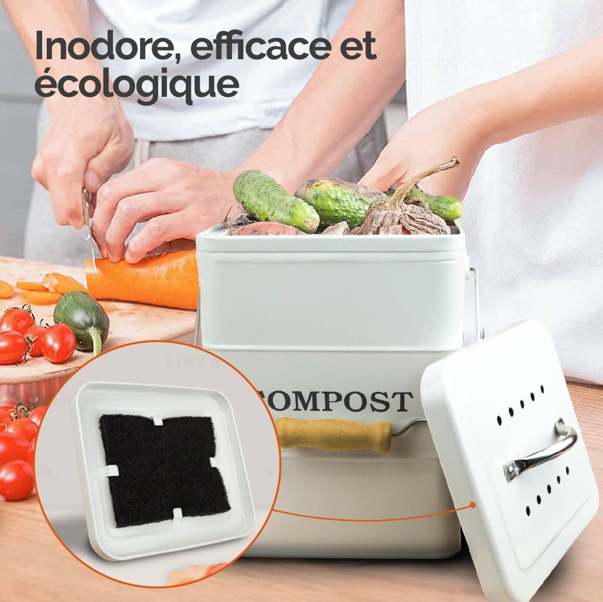 Lot de 5 filtres à charbon actif pour composteur, poubelle à compost - Rectangle - Linxor - Image 4