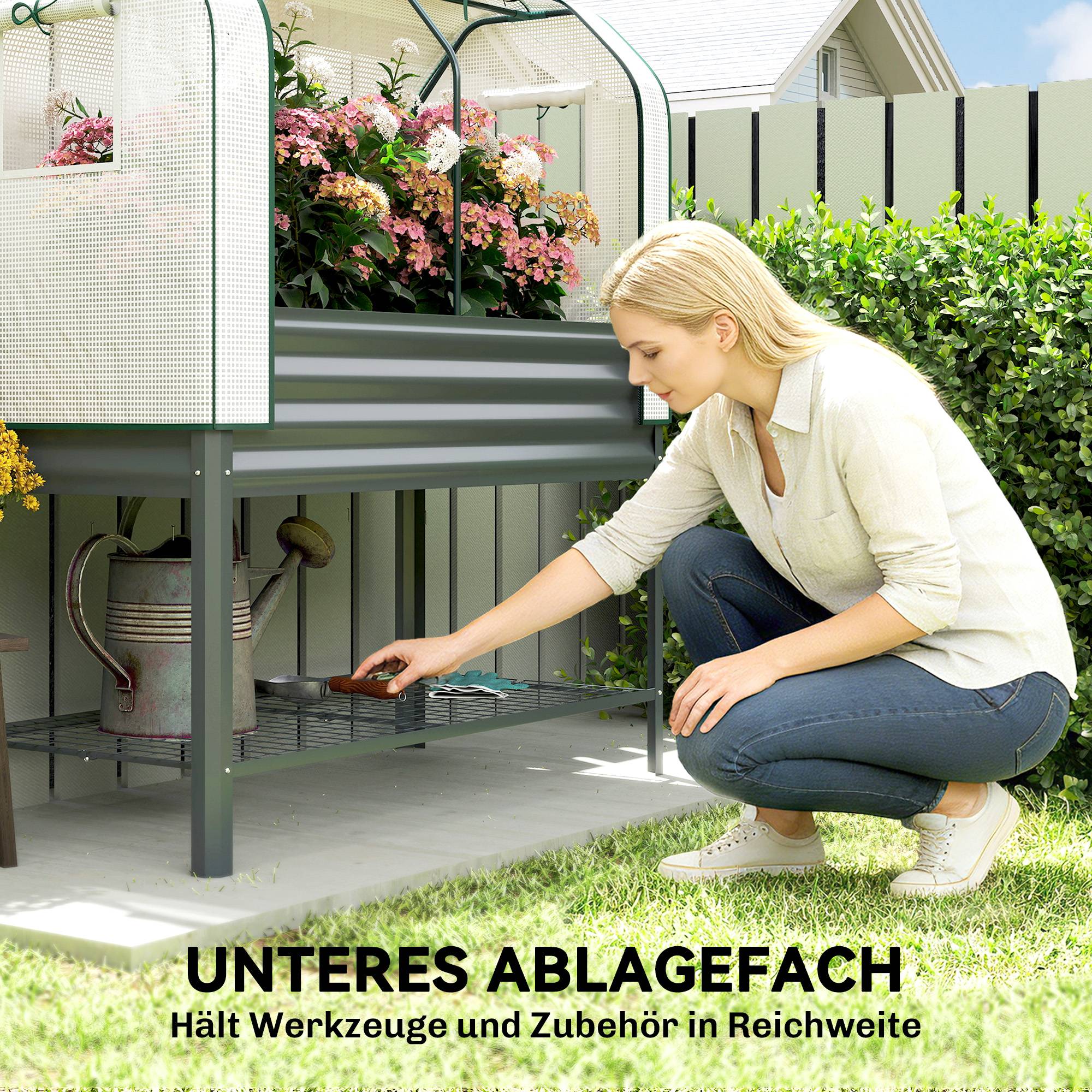PANGIVO - Potager sur pied avec serre acier galvanisé gris 120 x 55 x 140 cm - PANGIVO - Image 9