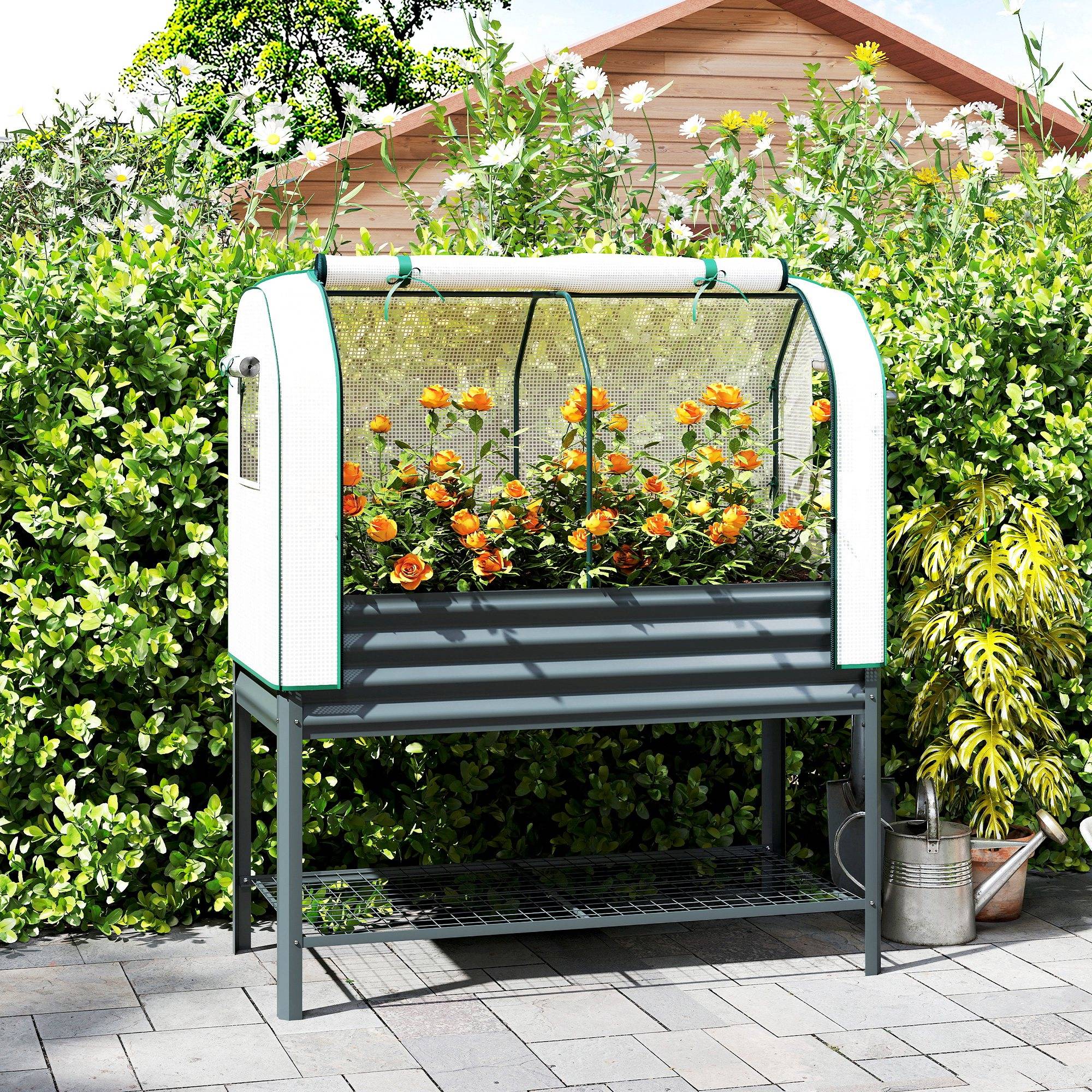 PANGIVO - Potager sur pied avec serre acier galvanisé gris 120 x 55 x 140 cm - PANGIVO - Image 3