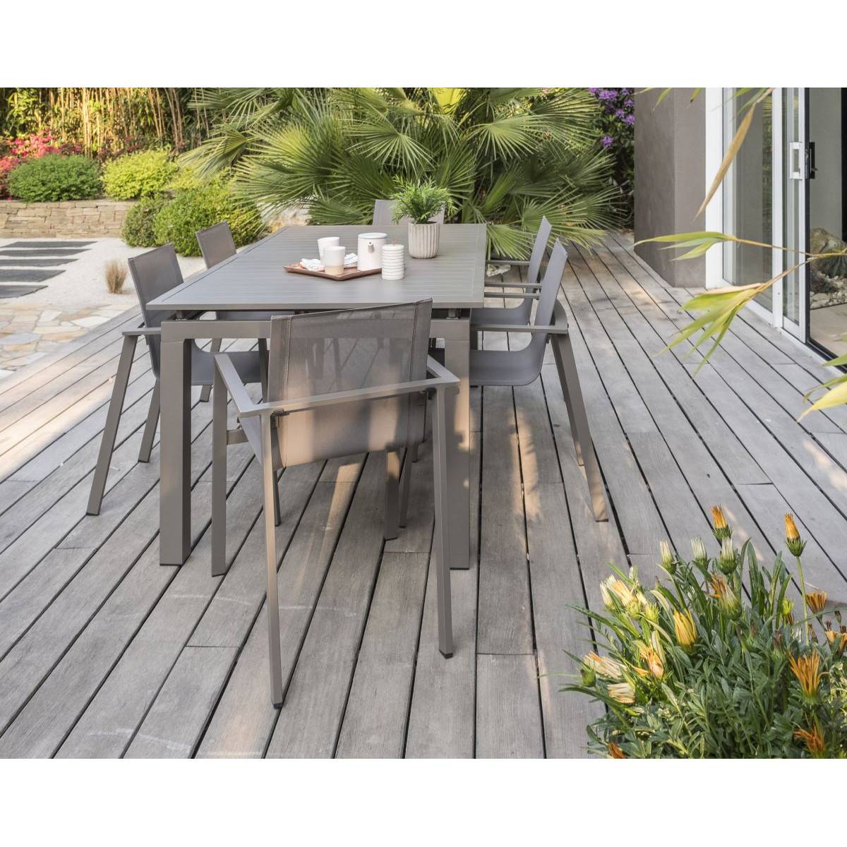 Dcb Garden - Fauteuil de jardin ZAHARA en aluminium et textilène taupe - DCB GARDEN - Imagen 6