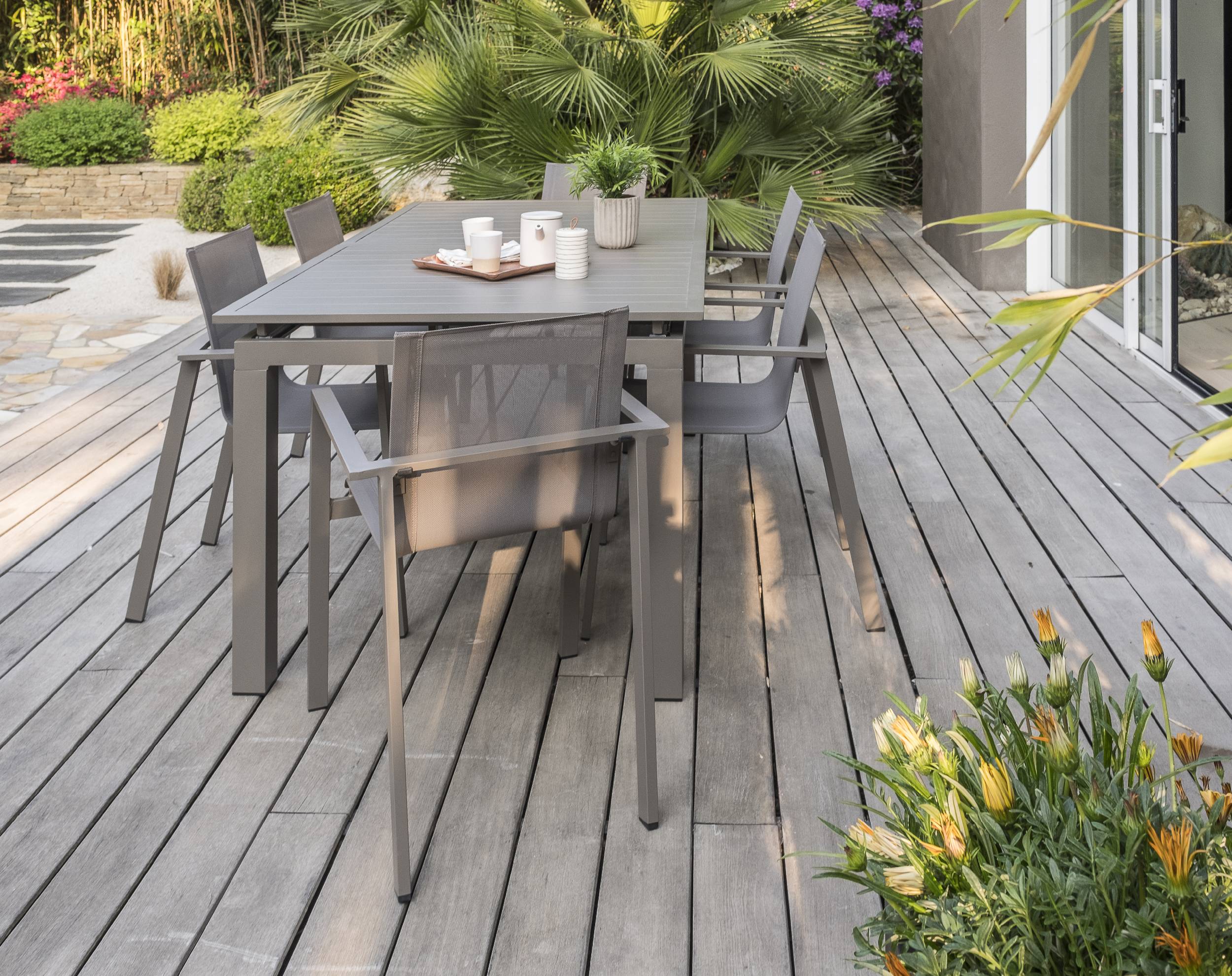 Dcb Garden - Fauteuil de jardin ZAHARA en aluminium et textilène taupe - DCB GARDEN - Imagen 3