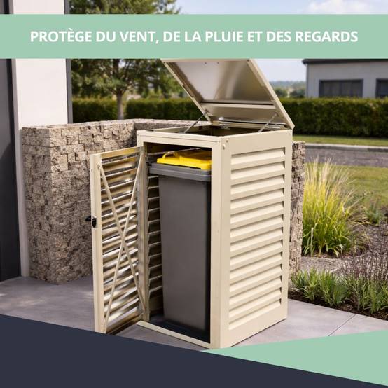 Cache Poubelle Extérieur Simple en Aluminium thermolaqué - Abri pour 1 conteneur 240 Litres – Crème RAL 1015 - Image 4