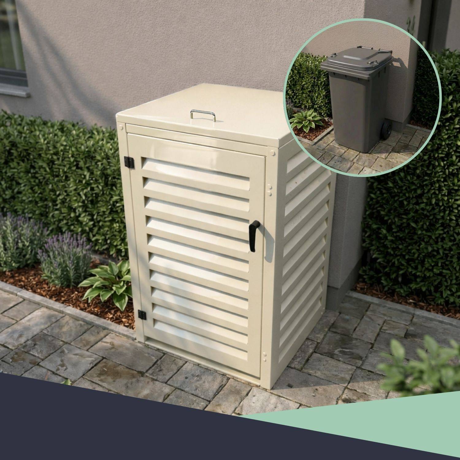 Cache Poubelle Extérieur Simple en Aluminium thermolaqué - Abri pour 1 conteneur 240 Litres – Crème RAL 1015 - Image 6