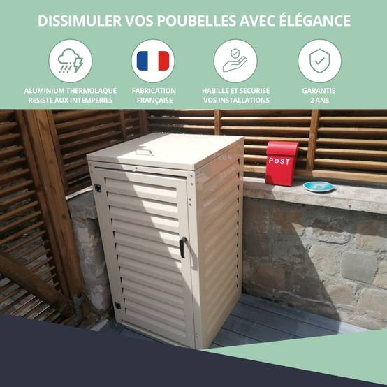 Cache Poubelle Extérieur Simple en Aluminium thermolaqué - Abri pour 1 conteneur 240 Litres – Crème RAL 1015 - Image 7