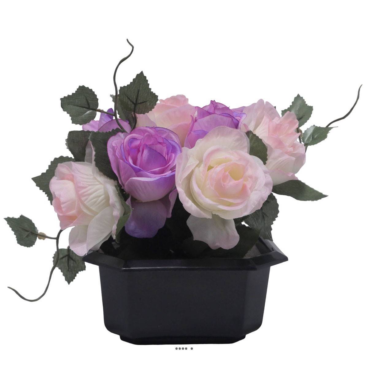 Artificielles - Bac carré fleurs artificielles Rose et lierre Mauve violet pour la Toussaint - couleur: Mauve violet - Imagen 1
