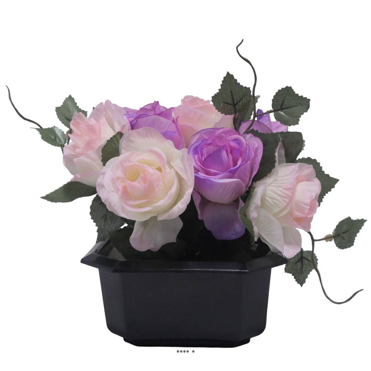 Artificielles - Bac carré fleurs artificielles Rose et lierre Mauve violet pour la Toussaint - couleur: Mauve violet - Imagen 2