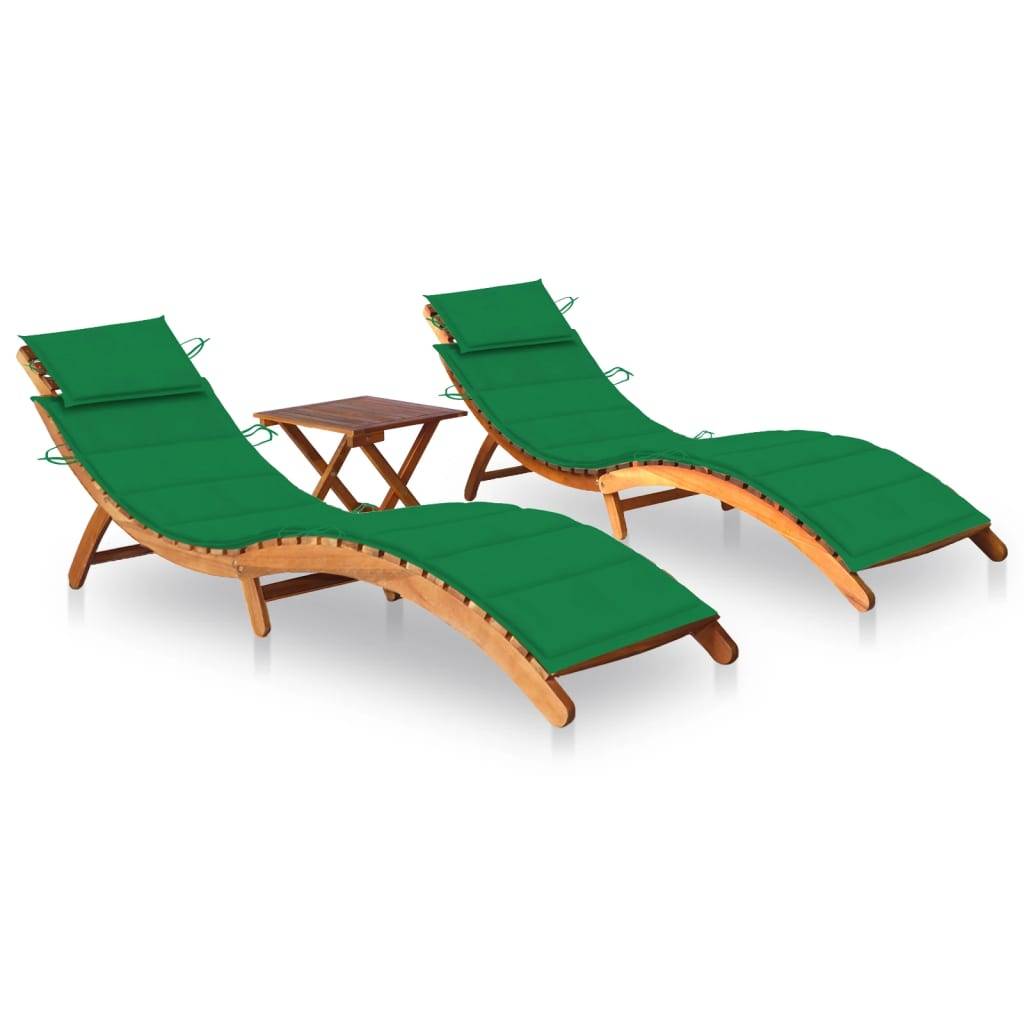 Helloshop26 - Lot de 2 transats chaise longue bain de soleil lit de jardin terrasse meuble d'extérieur avec table et coussins acacia solide - Imagen 1