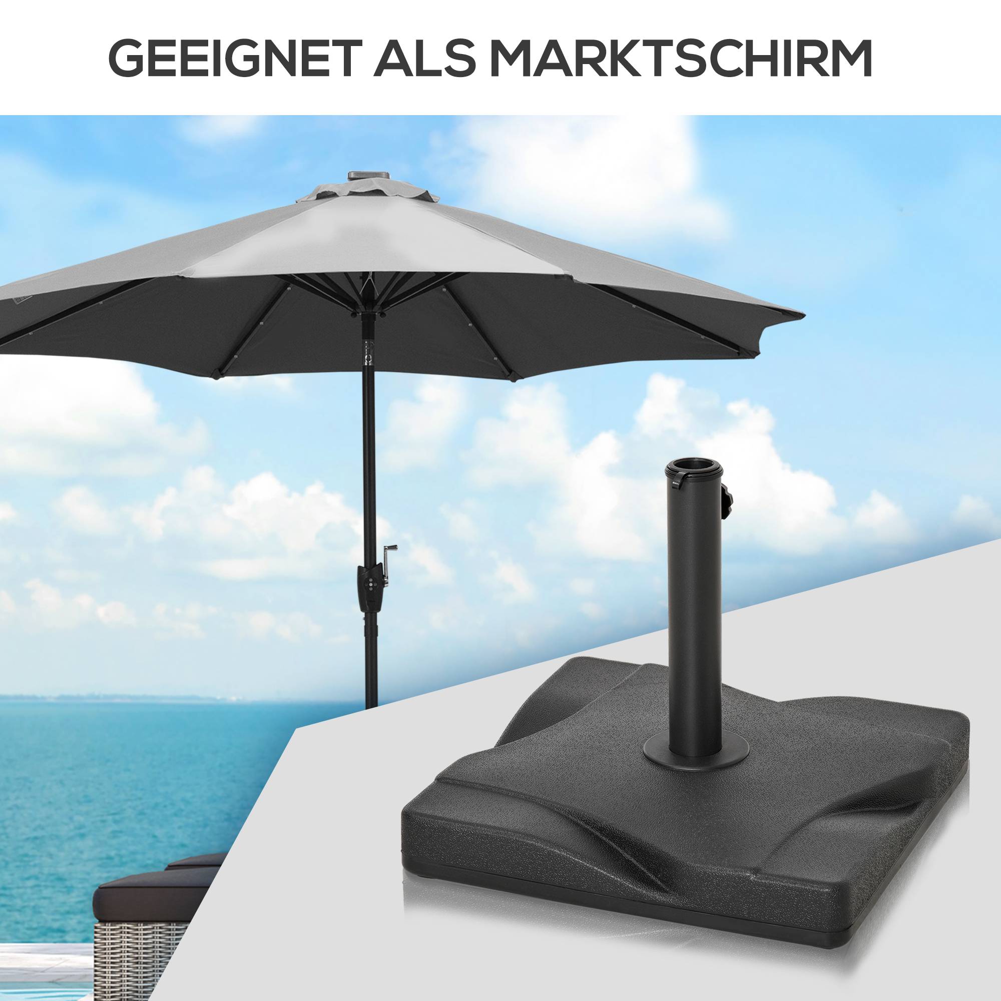 Pied de parasol HDPE et ciment jardin maintien stable 20kg noir 41,5x41,5cm - ComfortXL Outdoor Living - Image 6