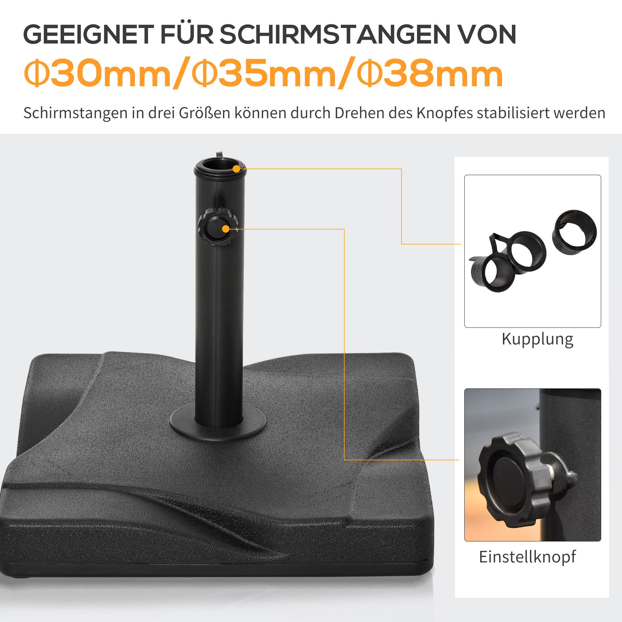Pied de parasol HDPE et ciment jardin maintien stable 20kg noir 41,5x41,5cm - ComfortXL Outdoor Living - Image 5