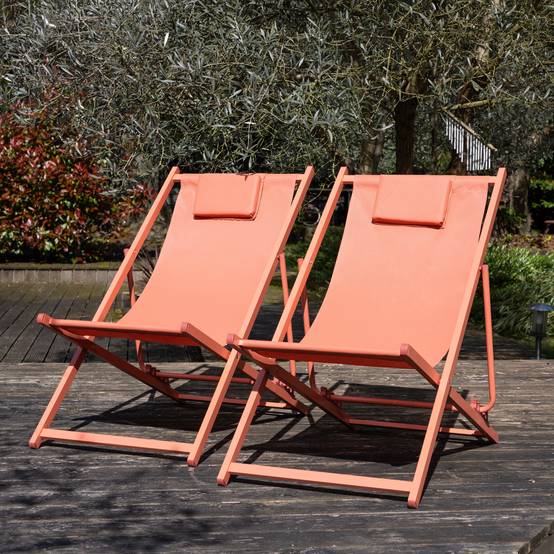Lot de 2 chiliennes CYPRUS - textilène terracotta/structure terracotta - HAPPY GARDEN - Image 7