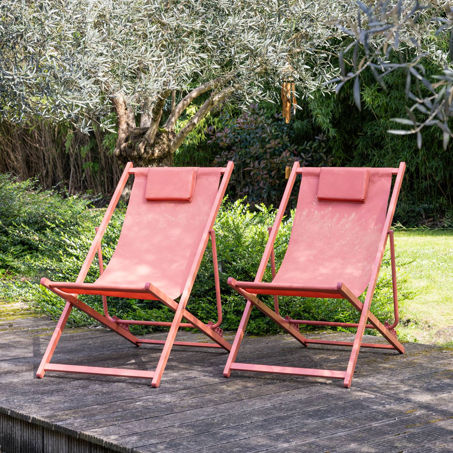 Lot de 2 chiliennes CYPRUS - textilène terracotta/structure terracotta - HAPPY GARDEN - Image 2