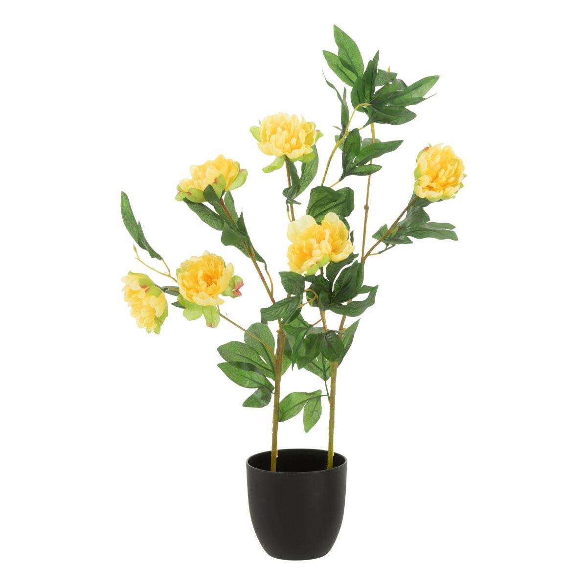 J-Line - Fleur Artificielle en Pot "Pivoine" 80cm Jaune