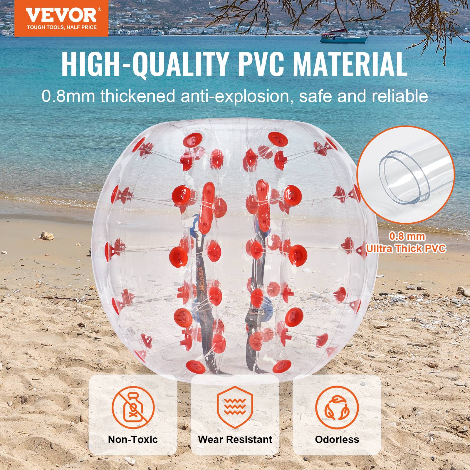 Vevor - VEVOR Bulle gonflable 1.2m pois rouge PVC 0.8mm, pour jeux en plein air adolescents/adultes. - Image 2