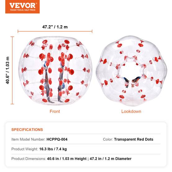 Vevor - VEVOR Bulle gonflable 1.2m pois rouge PVC 0.8mm, pour jeux en plein air adolescents/adultes. - Image 7