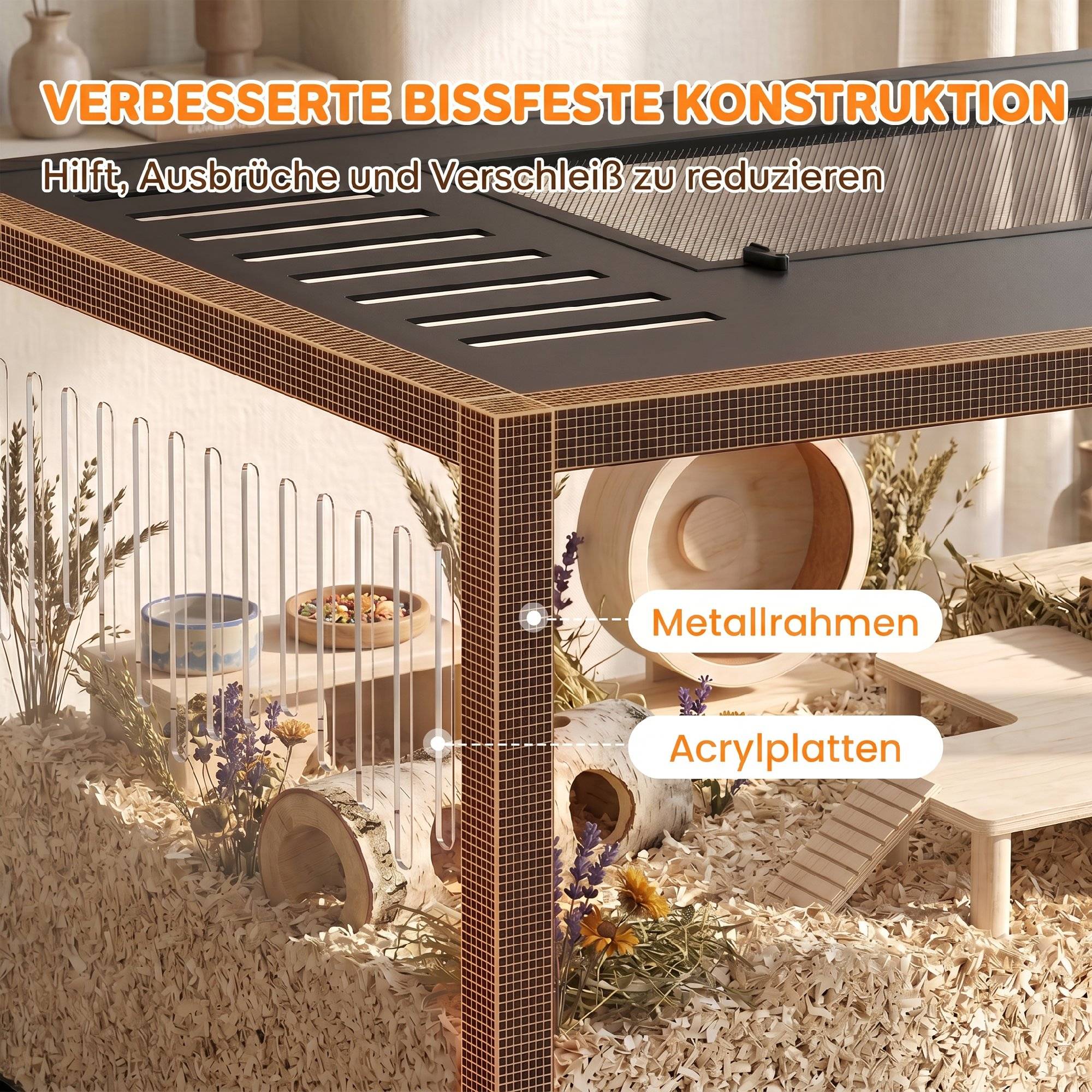 Grande cage hamster aluminium acrylique, couvercle ouvrable, bac profond, double porte, 100x50x52,5cm - Image 7