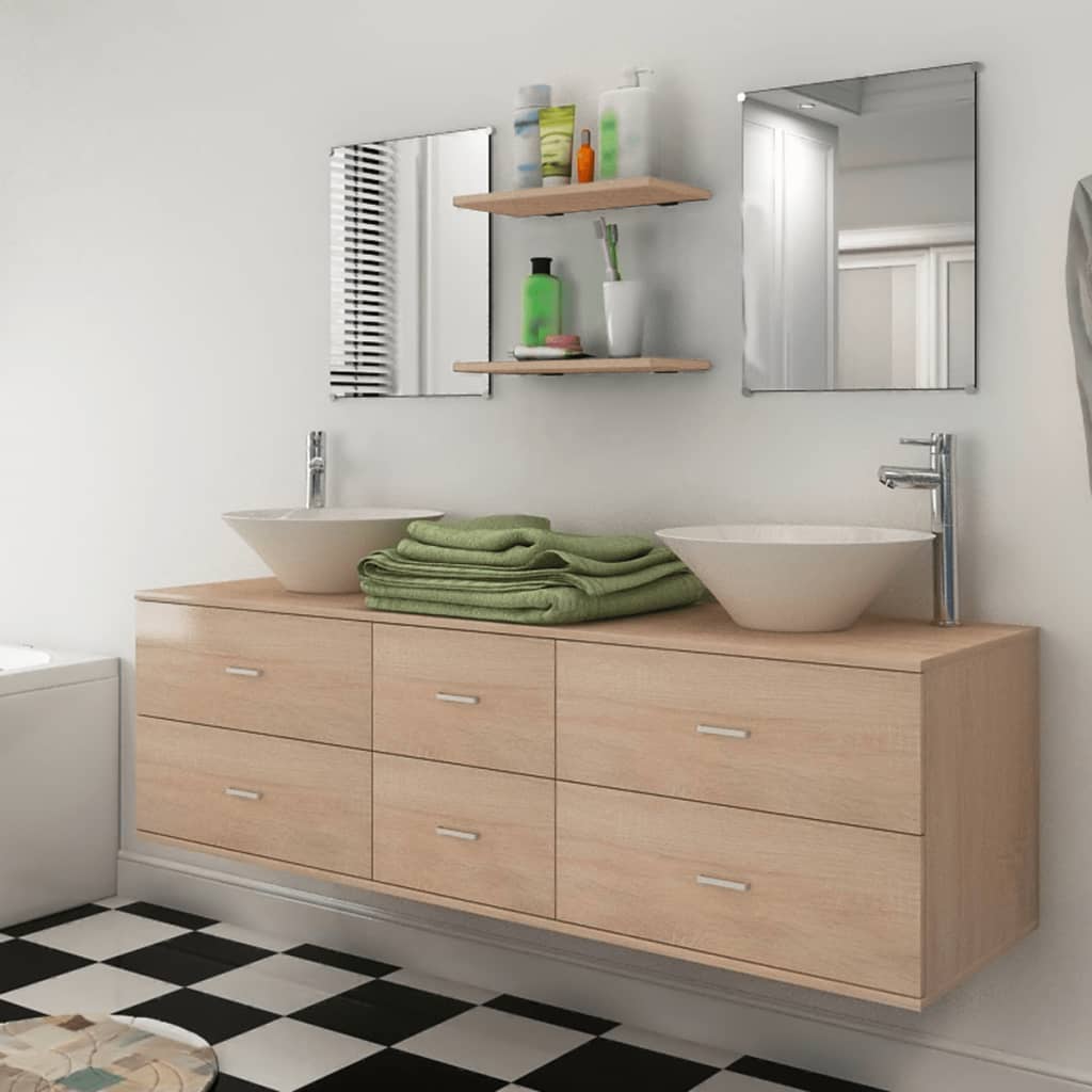 Vidaxl - Meuble de salle de bain 9 pcs avec lavabo et robinet Beige - vidaXL - Imagen 2