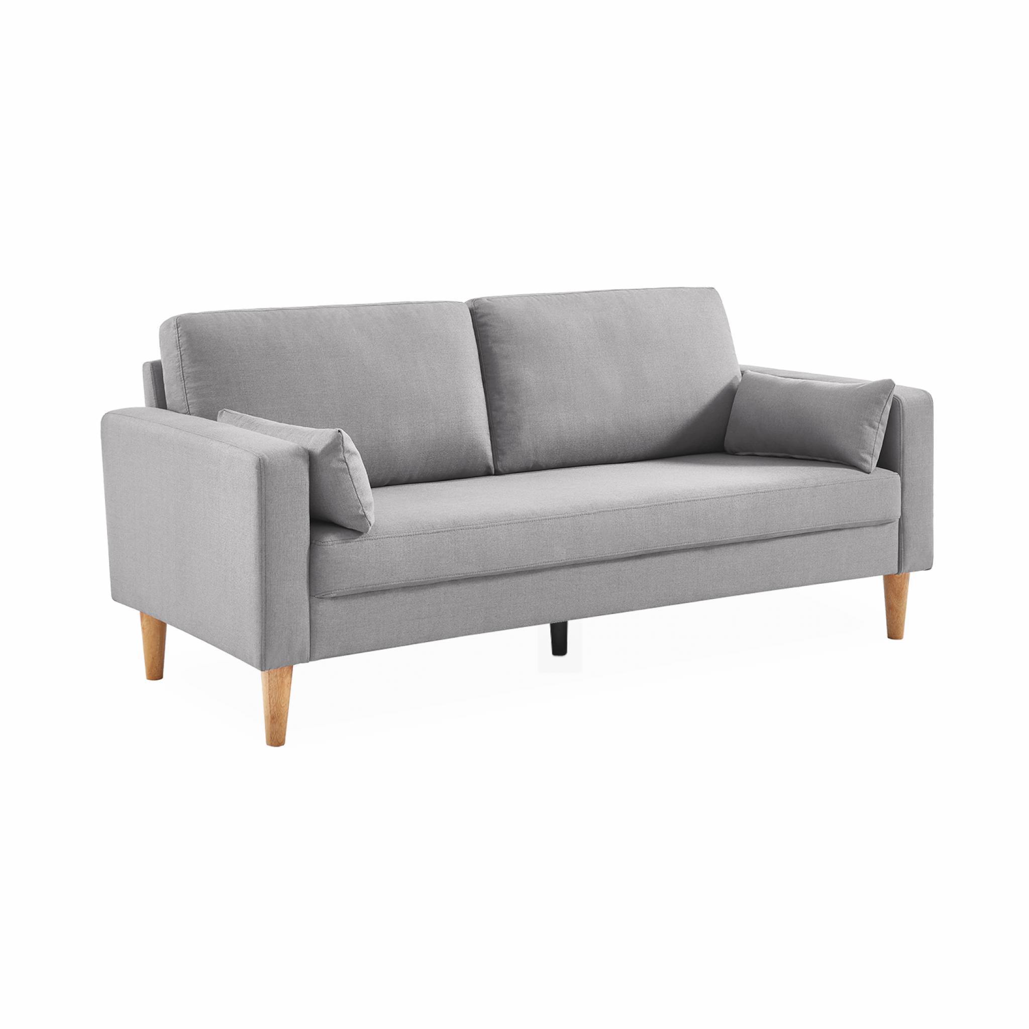 sweeek - Canapé en tissu gris clair - Bjorn - Canapé 3 places fixe droit pieds bois. style scandinave | sweeek - Image 2