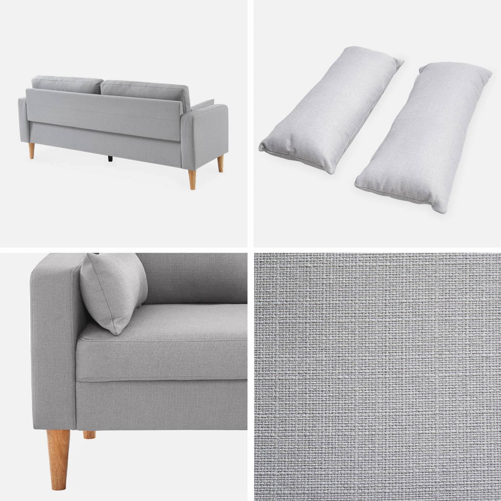 sweeek - Canapé en tissu gris clair - Bjorn - Canapé 3 places fixe droit pieds bois. style scandinave   | sweeek - Image 4