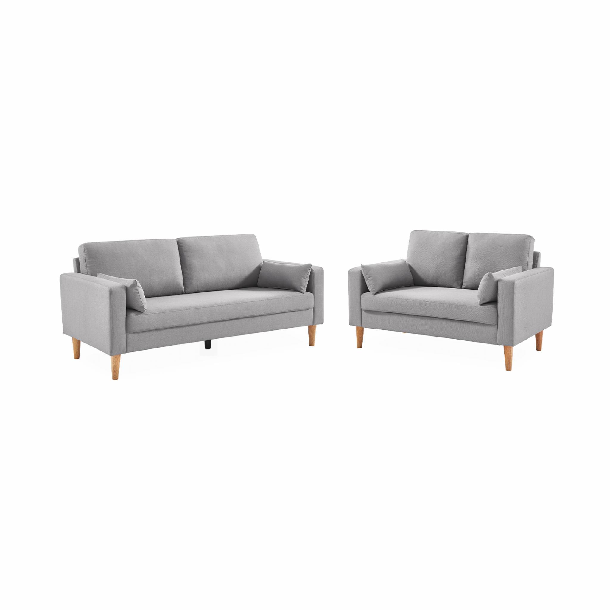 sweeek - Canapé en tissu gris clair - Bjorn - Canapé 3 places fixe droit pieds bois. style scandinave   | sweeek - Image 5