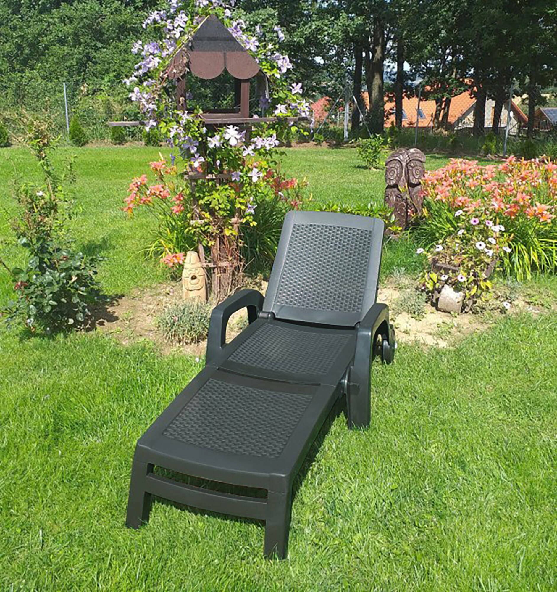 Dmora - Bain au soleil Saturno, Bain au soleil de jardin réglable avec accoudoirs, Chaise longue d'extérieur, 190x46h70 cm, Anthracite - Dmora - Imagen 2