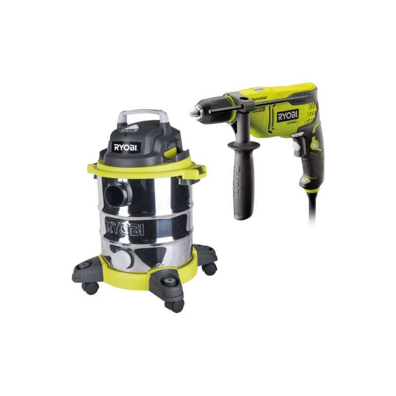 Ryobi - Pack RYOBI Aspirateur eau et poussière - 1250W - 20L - RVC-1220I-G - Perceuse à percussion - 800W - RPD800K - Image 1