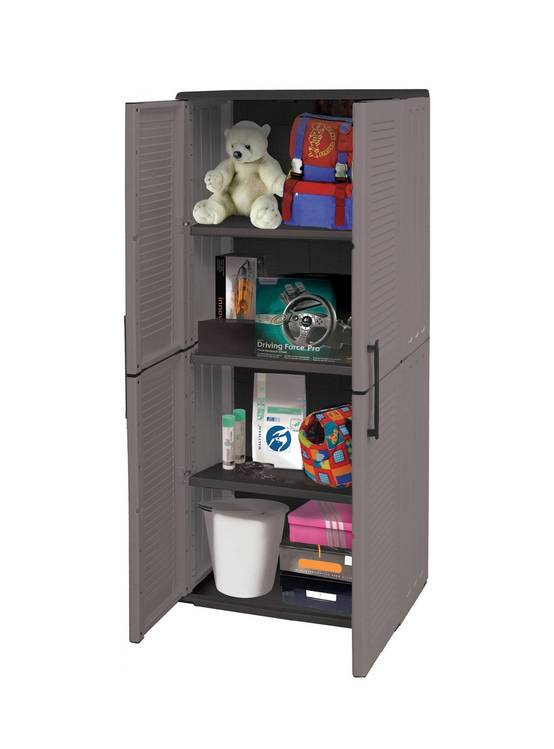Dmora - Armoire d'extérieur Clavier, Meubles de balcon, Armoire polyvalente avec étagères, 100% Made in Italy, 68x37h163 cm, Gris et Noir, Finition rayée - Image 5