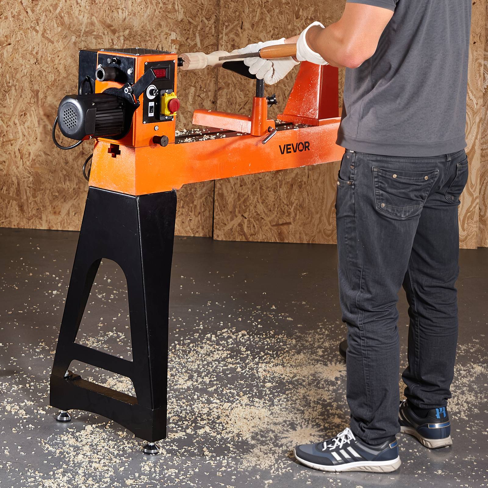 Vevor - VEVOR Tour à bois électrique 1100 W, 40,6 x 102 cm, vitesse variable 150-3200 tr/min, moteur CC sans balais, corps fonte, pieds verticaux - Image 8